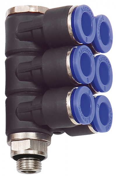 L-Mehrfachverteiler »Blaue Serie«, 6-fach, drehbar, G1/4 a. Ø10mm