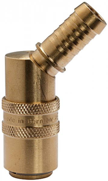 Temperierkupplung DN 9, Zapfen 13 mm, Absperrventil, Tülle 45°