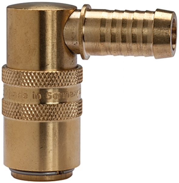 Temperierkupplung DN 9, Zapfen 13 mm, Absperrventil, Tülle 90°