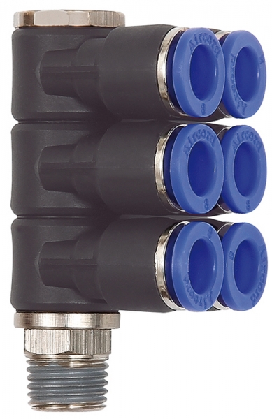 L-Mehrfachverteiler »Blaue Serie«, 6-fach, drehbar, R1/2 a. Ø12mm