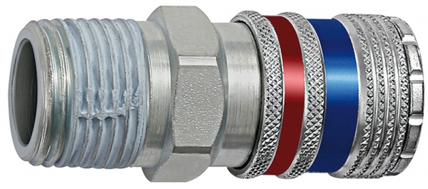 Sicherheitskupplung NW 7,6, Stahl/Messing verzinkt, R 3/8 AG