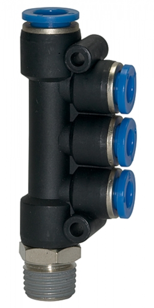 T-Mehrfachverteiler »Blaue Serie« drehbar, R 3/8 außen, Ø 1x8