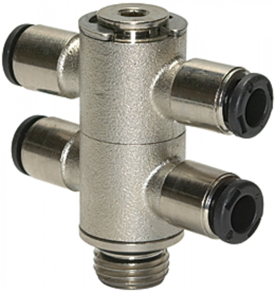 T-Mehrfachverteiler 4-fach »click-clock«, drehbar, M5 außen Ø 6mm