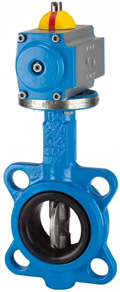 Zwischenflansch-Absperrklappe pneu. Stellantrieb doppeltw. DN 100