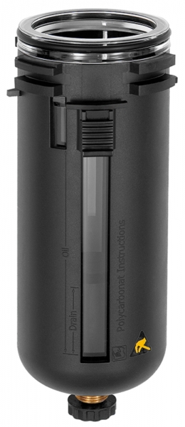 Polycarbonatbehälter mit Schutzkorb und halbautom. Ablassventil