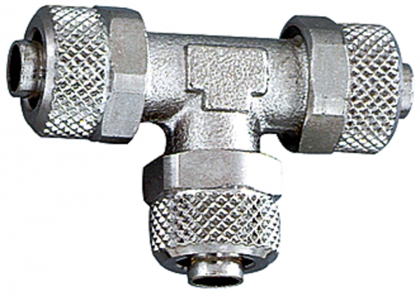 T-Verbinder, für Schlauch 12/10 mm, SW 17, Messing vernickelt