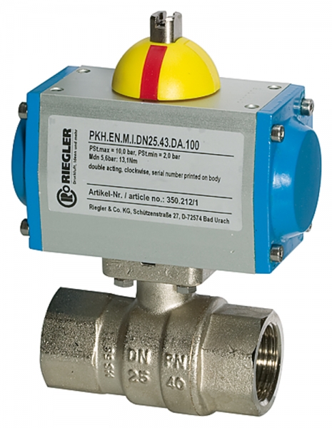 Messingkugelhahn, pneumat. Stellantrieb doppeltwirk., Rp3/4 L=133
