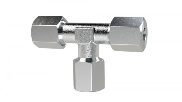 T-Verschraubung, Rohr-Außen-Ø 6 mm, Stahl verzinkt, 100 bar