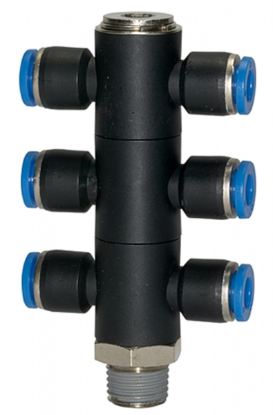T-Mehrfachverteiler »Blaue Serie«, 6-fach drehbar, R 1/4 a. Ø10mm