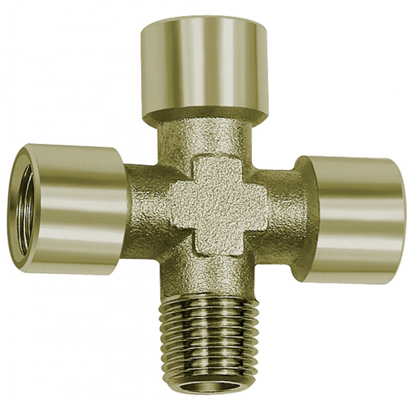 Kreuzstück, 3 x innen, 1 x außen, G/R 3/8, SW 17, Messing vern.