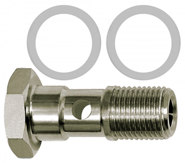 Hohlschraube, PTFE-Dichtring, einfach, G 1/2, Edelstahl 1.4404