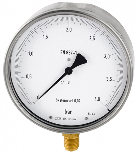 Feinmessmanometer, G 1/2 radial unten, 0 - 0,6 bar, Ø 160