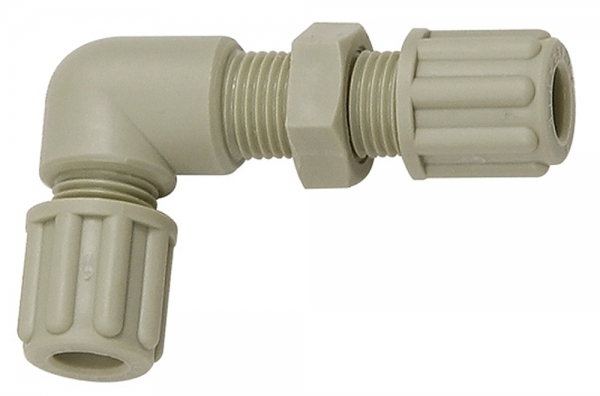 Winkel-Schottverbindung, M10x1,0, für Schlauch 4/6 mm, SW 14, PP