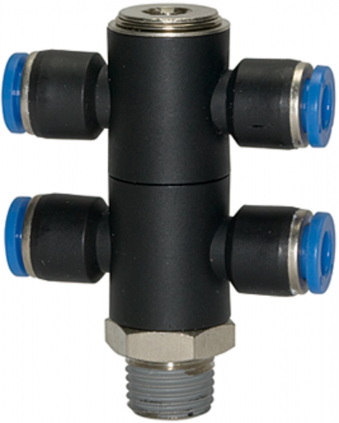 T-Mehrfachverteiler »Blaue Serie«, 4-fach, drehbar, R 1/8 a. Ø8mm