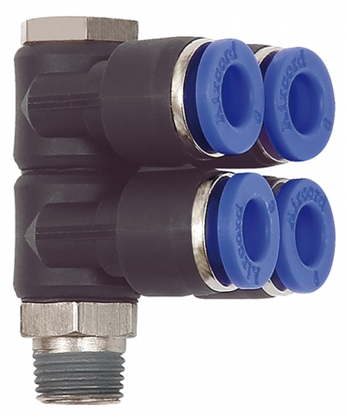 L-Mehrfachverteiler »Blaue Serie«, 4-fach, drehbar, R 1/8 a. Ø8mm