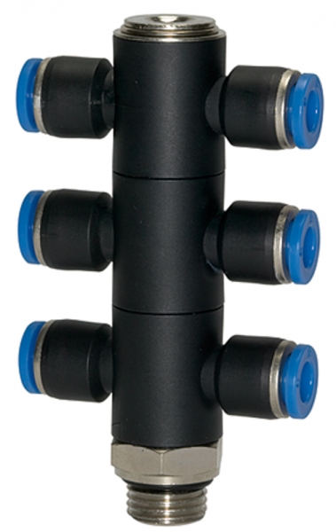T-Mehrfachverteiler »Blaue Serie«, 6-fach, drehbar, G 1/8 a. Ø4mm