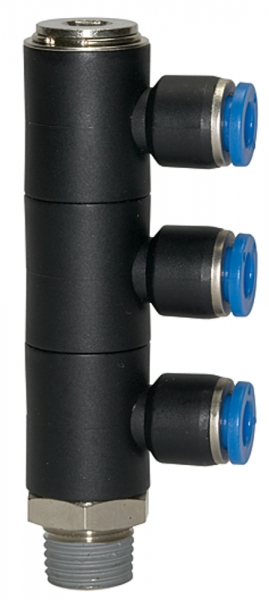 L-Mehrfachverteiler »Blaue Serie«, 3-fach, drehbar, R 1/8 a. Ø4mm