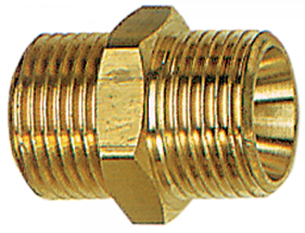 Doppelgewindenippel, zyl., M16x1,5 a., M16x1,5 a., SW 19, Messing