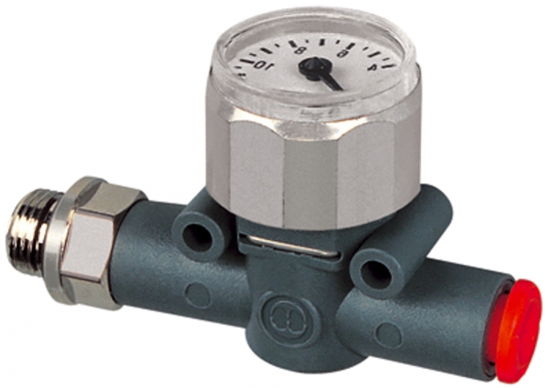 Manometer, Gewinde (Eing.) - Schlauch (Ausg.), G 3/8, Schl.-Ø 8