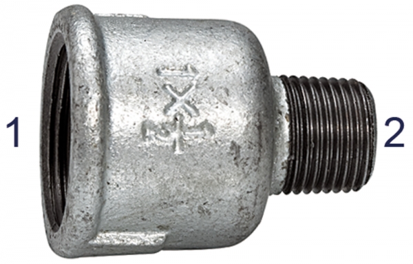 Reduziermuffe 246, IG/AG, Rp 3/8, R 1/4, schwarzer Temperguss