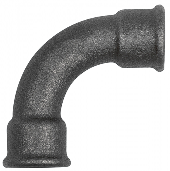 Bogen 2, 90°, lang, Rp 3/8 i., Rp 3/8 i., Temperguss schwarz