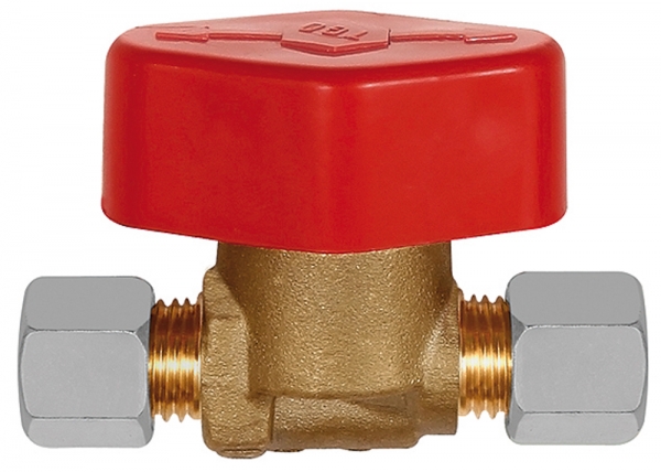 Schnellschluss-Absperrventil, Messing blank, 6 mm Rohranschluss