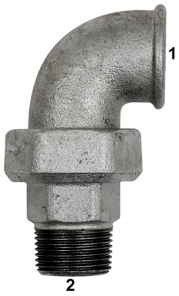 Verschraubung Bogen 97, IG/AG, Rp 3/4, R 3/4, schw. Temperguss