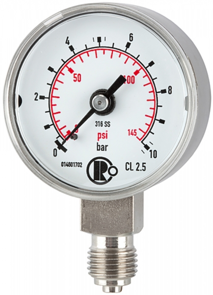 Standardmanometer, CrNi-Stahl, G 1/4 unten, 0 - 1,0 bar, Ø 40
