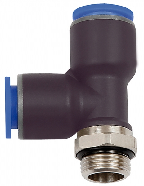 T-Steckverschraubung »Blaue Serie«, L-Form, drehbar, M5 a., Ø4mm
