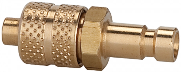 Nippel für Kupplungen NW 2,7, Messing blank, für Schlauch 6x4