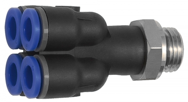 Mehrfachverteiler »Blaue Serie«, 4-fach, drehbar, M5 außen Ø 4mm