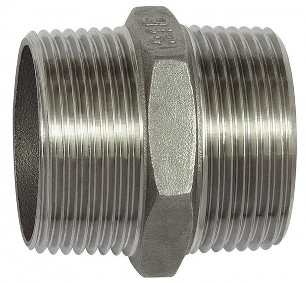 Doppelgewindenippel, Achtkant, R 3, SW 92, Edelstahl 1.4408