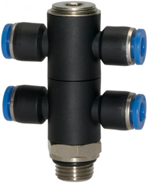 T-Mehrfachverteiler »Blaue Serie«, 4-fach, drehbar, G 3/8 a. Ø8mm