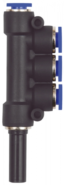T-Mehrfachvert. 3fach, Stecknippel 10 mm »Blaue Serie«Schl.-Ø 3x8