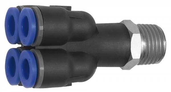 Mehrfachverteiler »Blaue Serie«, 4-fach, drehbar, R 1/8 a. Ø 6mm