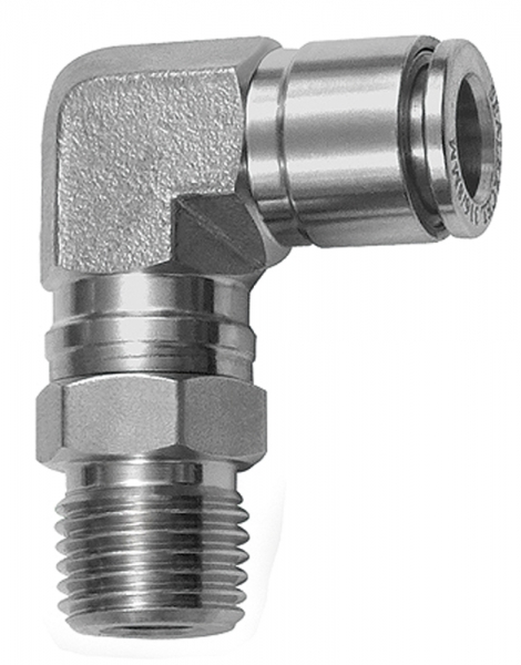 L-Steckverschraubung, drehbar, R 1/4 a., Schlauch-Ø 6, ES 1.4404