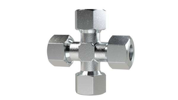 Kreuz-Verschraubung, Rohr-AØ6mm, Stahl verz.